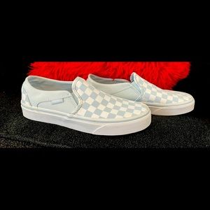 Vans Classic Slip-On White and Baby Blue Checkerboard New